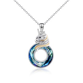 AOBOCO Unicorn Gift, Sterling Silver Unicorn Pendant Necklace with Blue Crystal, Fine Jewelry for Women Teens Girls