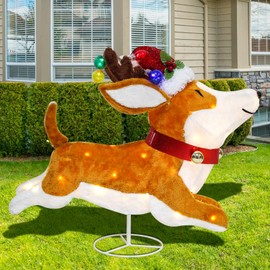 28” Christmas Dog Lighted Decoration for Indoor Outdoor,Christmas Corgi Dog Display with LED Lights, Christmas Puppy Lighted-up Decor