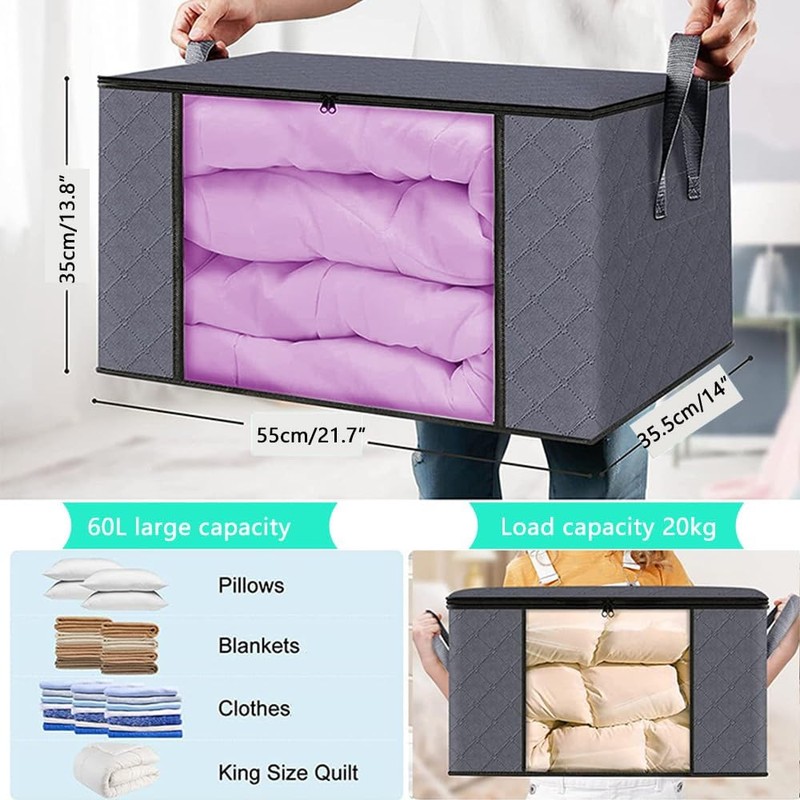 3 Pack Clothes Storage, Foldable Large Storage Bags, Storage Containers