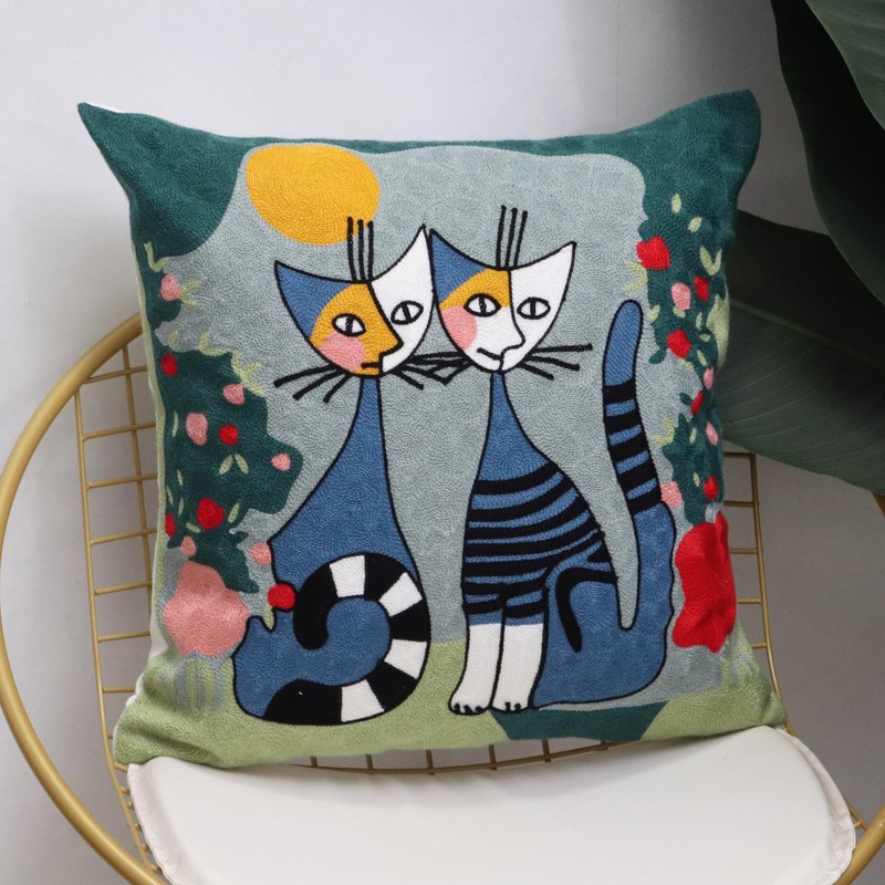 Pilmandu Pack of 2 Decorative Square Pillowcase Abstract Art Embroidered