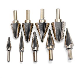 Stark USA 9-Pieces Step Drill Bit Set Unibit, Titanium Coated, Double Cutting Blades, High Speed Steel, Short Length Drill Bits With Case