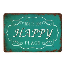 This is Our Happy Place 12x8 Inch Metal Vintage Tin Sign Bar Restaurant Wall Decoration Vintage Inspired Metal Sign for Hanging to Display in Your Home Bar, Garage