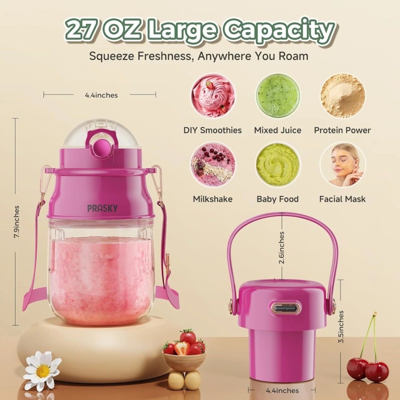 Prasky Portable Blender, Prasky Personal Blenders for Shakes and Smoothies