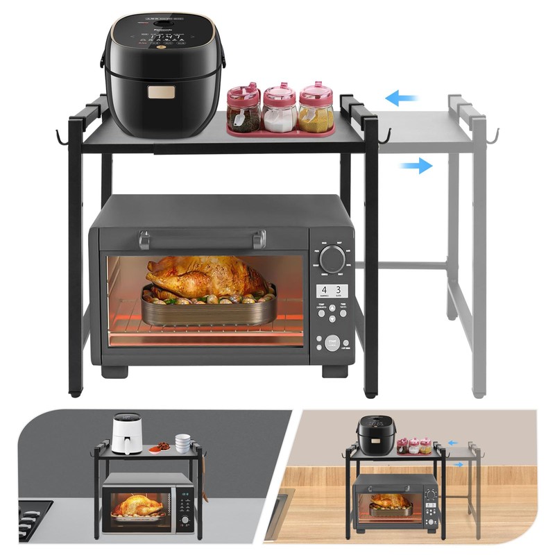 2 Tiers Adjustable Microwave Stand,Extendable Microwave Oven Rack with 6