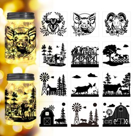 Peacoblue Animal Life on The Farm Silhouette Cutouts for Jars, Mason Can, Glass, Wishing Bottle Decor(No Stickers), 12Pcs Reusable Silhouette Lantern DIY Craft Kit Jar Decals Art Mural Home Garden