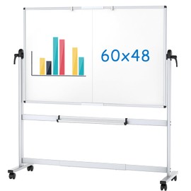 VIZ-PRO Double-Sided Mobile Whiteboard, 60 x 48 Inches, Magnetic Rolling Dry Erase White Board on Wheels with Aluminium Frame and Stand 5' x 4'