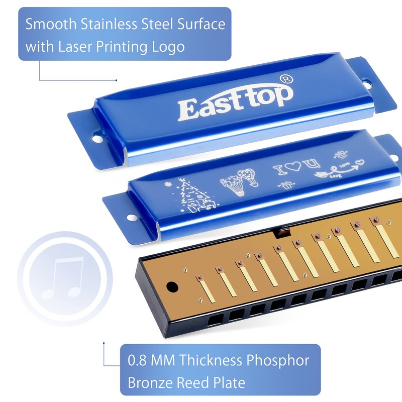 East top Blues Harmonica, Diatonic Harmonica Key of C 10