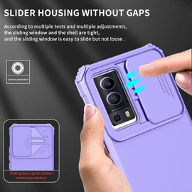 Vokuha Case for vivo Y72 5G Case, vivo Y53S V2111A Case with Slide Camera Lens Kickstand Military-Grade Bumpers Armor Shockproof Protective Cover for vivo Y72 5G Purple