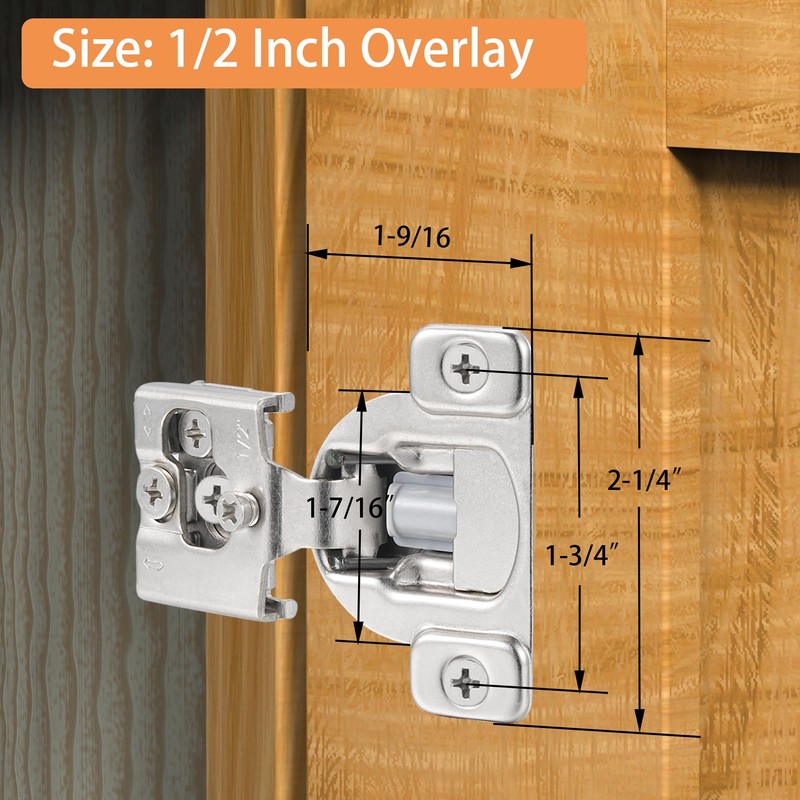 Vallecloud (4 Pack) 1/2 Inch Overlay Soft Close Cabinet Hinges,