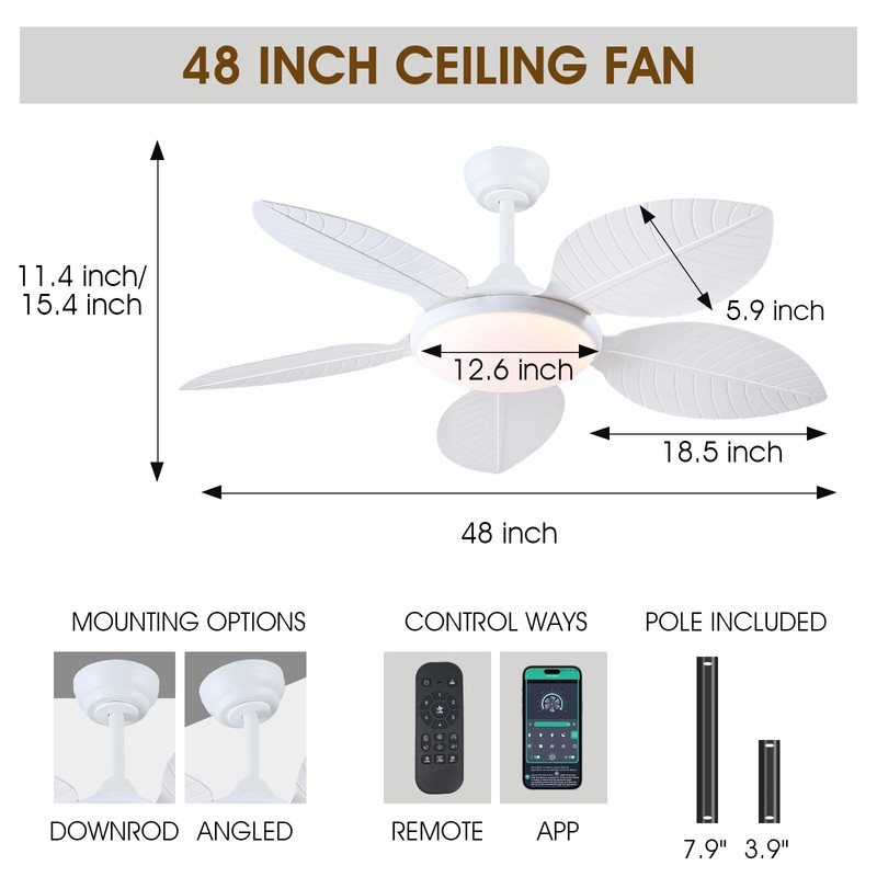 Wiviniya Ceiling Fans with Lights and Remote/APP Control, 48 Inch