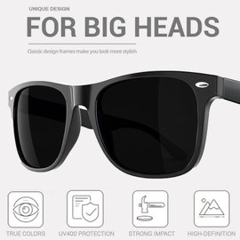 MAXJULI Polarized Sunglasses for Men Women Retro Wood Grain Square Frame UV400 Protection Lightweight TR90 Material 8809 (Dark Black)