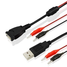 NOYITO Alligator Clips to USB Female Male Test Lead Adapter 18AWG Red Black Wire Maximum 5A Current 12 Inchs Alligator clips USB Test Lead (Pack of 2) (Alligator Clips to USB Male)