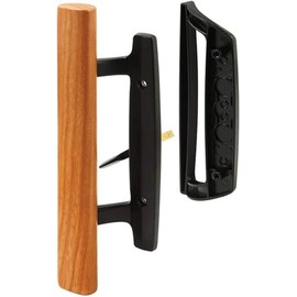 Wynn Hardware Sliding Patio Glass Door Handle Set Replacement – Black Diecast with Wood Finish Mortise Style, Fits 3-15/16 in. Hole Spacing