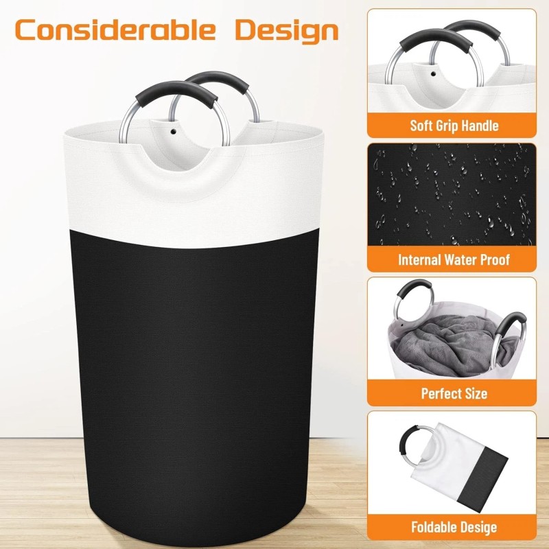 BlissTotes 90L Laundry Basket Collapsible Freestanding Hamper Waterproof Fabric Black
