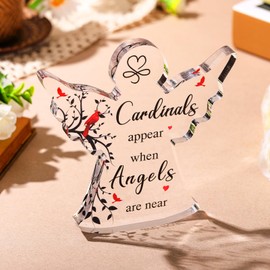 Jetec Sympathy Bereavement Gift Angel Red Cardinal Acrylic Memorial Gift for Loss of Loved One Remember Me Grieving Keepsake for Mom Dad Grandma Friend (Active Cardinal)
