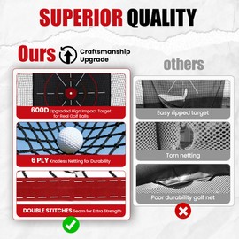 FRANKTECH Golf Net, 10x7ft Heavy Duty Practice Hitting Net for Indoor & Outdoor Backyard Driving, Includes Target, Carry Bag, Balls, Ideal Golf Gifts for Men, Dad, Him