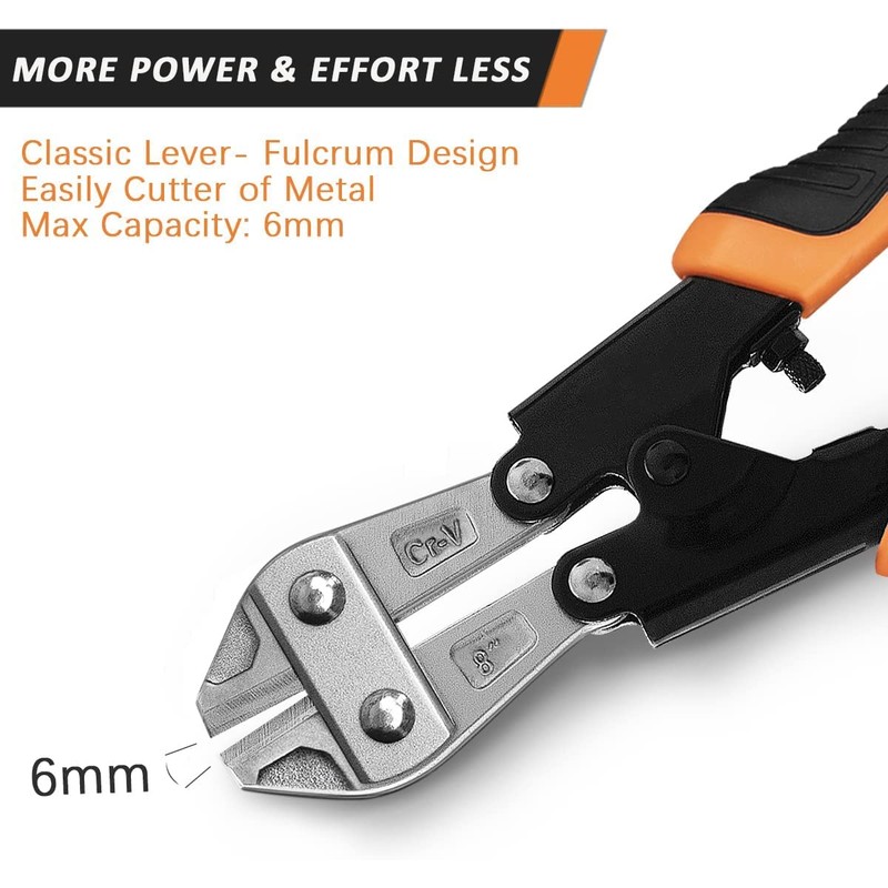 8 Inch Steel Bolt Cutter, Cr-V Mini Wire Cutter, Cable,