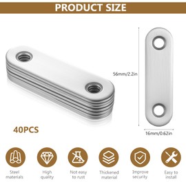 RunXinDa 40 Stk Flachverbinder Edelstahl, Lochplatte Holzverbinder Flachverbinder , Lochplatten Metall Verbindungsplatten für Holzstühle Holzmöbel (40pcs-56x16x2(Silber))