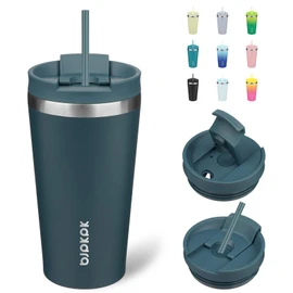 BJPKPK 18oz Stainless Steel Insulated Tumbler With lid And Straw Travel Coffee Thermal Tumblers Cup For Women And Men,Navy Blue
