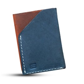 Edozos Handmade Leather Credit Card Holder Wallet for Men Women, Crazyhorse Leather Minimalist Cardholder ID Bank Card Case Purse (Blue Rust)