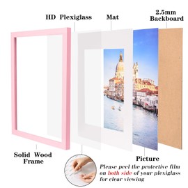 wyooxoo 11x14 Picture Frame Light pink Made of Solid Wood Photo Frames Display Pictures 8x10 with Mat or 11x14 Without Mat Colorful Frame For Tabletop Display or Wall