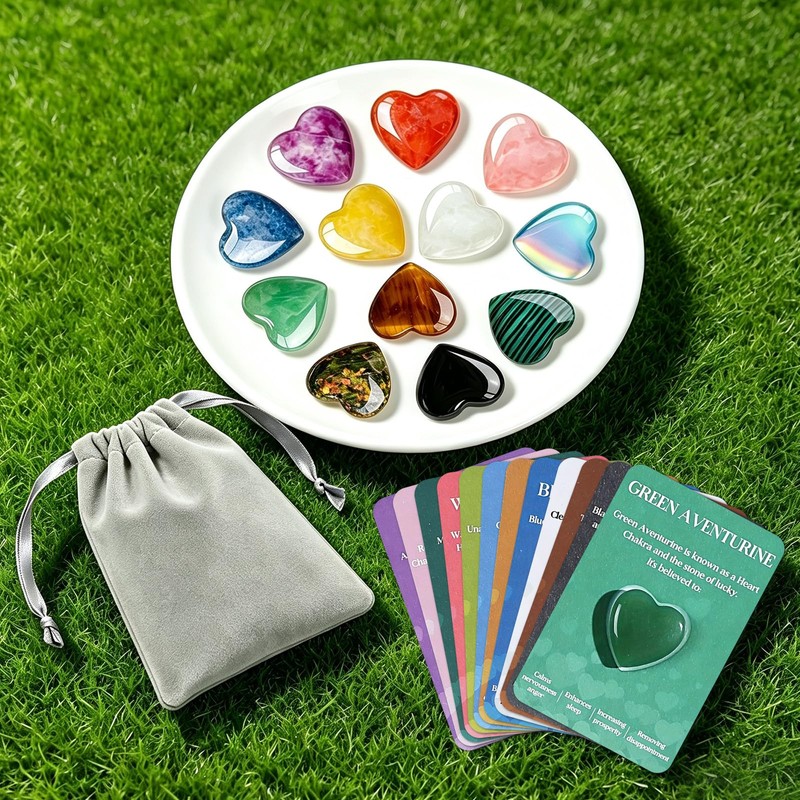 12 Heart Stones Lucky Charm, Colourful Crystals for Gifting