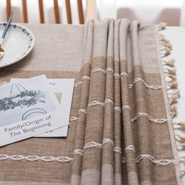 Plenmor Heavy Weight Cotton Linen Tablecloth Dust-Proof Tassel Table Cloth Cover for Kitchen Dinning Farmhouse Tabletop Decoration (140x180 cm, A-Brown)