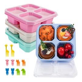HAIJSEVR Snack Containers, Lunchable 4 Compartment Bento Snack Box & Cartoon Forks for Adults Kids Toddler, Lightweight Reusable Divided Food Storage Containers for Travel Work