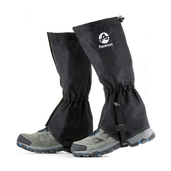 Pasanava Footwear Gaiters Waterproof and Adjustable Snow Boot Gaiters One Size or Hiking,Walking,Hunting,Backpacking and Outdoor Climbing for Men and Women Black