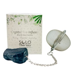 Crystal Tea Infuser, Black Tourmaline, Stainless Steel Ball Mesh Tea Strainer, Black Tourmaline Ball Tea Filter with Extended Chain Hook for Brew Fine Loose Tea (Black Tourmaline)