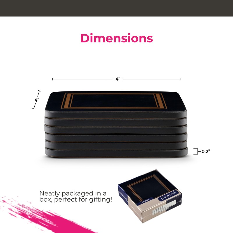 Pimpernel Classic Black Drink Coasters Set of 6 - Heat