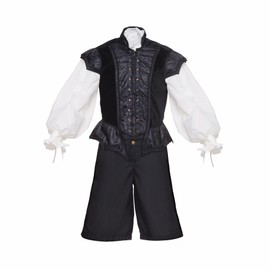 Artemisia Designs Men's 3 Pc Renaissance Doublet Costume - Medieval Pirate LARP Reenactment Cosplay (X-Large, Black)