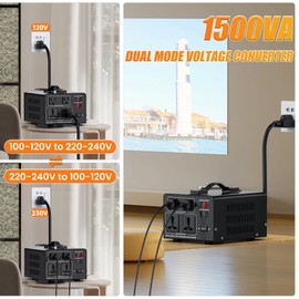 1500W Voltage Converter Transformer Step Up 110V/120V to220V/240V or Step Down 220V to 110V AC Power Converte, Circuit Breaker Protection, 2 US sockets, 2 Universal sockets, LCD Display