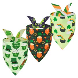 Vehomy 3-Pack St. Patrick's Day Dog Bandana Reversible Dog Bandanas Shamrock Dog Scarfs Cat Triangular Bibs Pet Irish Bandanas Scarves for Small Medium Large Dogs L