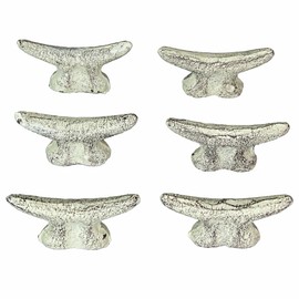 Zeckos Set of 6 Antique White Cast Iron Boat Cleat Drawer Pulls: 2.5 Inches Long, Decorative Nautical Cabinet Knobs for A Stylish Coastal Accent to Your Home Decor