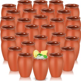 Gejoy 30 Pcs 12 oz Cantaritos De Barro Mexicanos Mini Cantaritos Shooters Pottery Cocktail Glasses for Margaritas Mojitos Mexican Mexicanos Cocktail Cups (Terracotta Color)