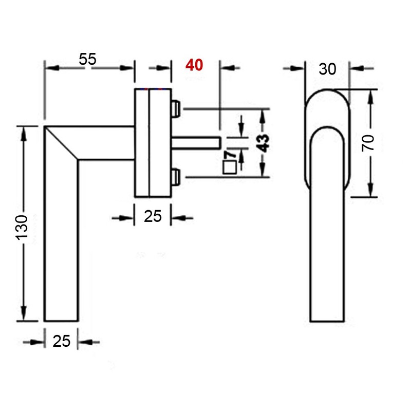 Stainless Steel Window Handle FG 13 Pin Length 40 mm
