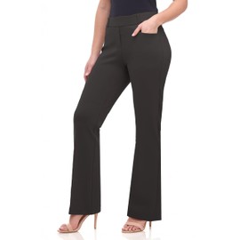 REKKUNA Pull-On Bootcut Yoga Dress Pants for Women – Stretch Work Slacks with Pockets & Belt Loops for Office Wear Black