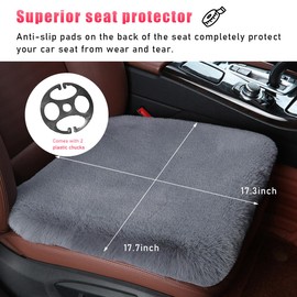 Ohleats Sheepskin Car Seat Cushion, Comfortable Soft Fur Wool Auto Front Seat Cover, Vehicle Seat Protector Pad for Warm Winter Office Chair, Universal Decor Car Accessories (Gray)