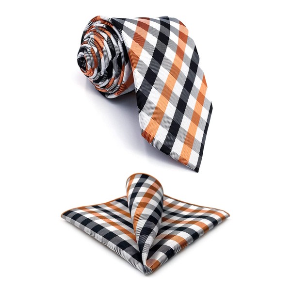 S&W SHLAX&WING Men's Necktie, Pocket Square, Multicolor, Checked, Wedding Accessory,
