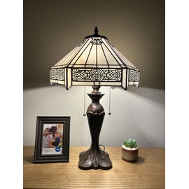 enjoy decor lamps Tiffany Table Lamp White Stained Glass Hexagon LED Bulbs Included for Living Room Dining Room Bedroom Bedside Office Hotel H24*W16 in