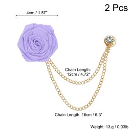 MECCANIXITY Bridegroom Brooches Rose Flower, Size 1.57 inch inch Cloth Alloy Lapel Pin with Tassel Chain/Suit Stud for Wedding Men' Suit Accessories, 2 Count Light Purple