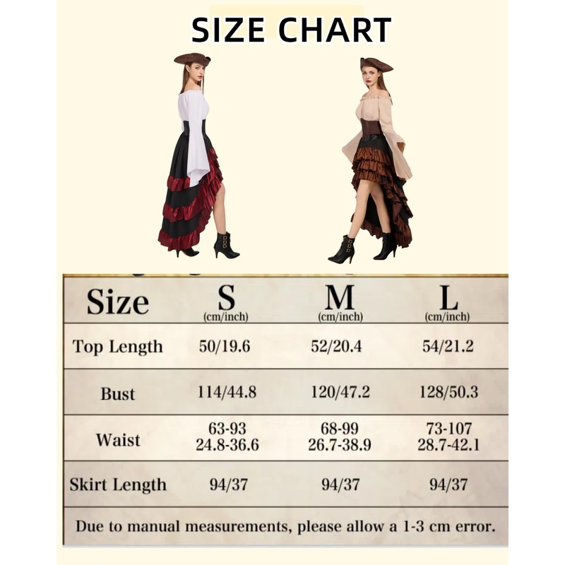 Women's Pirate Costumes Dress Renaissance Top Pirate Skirt with Corset