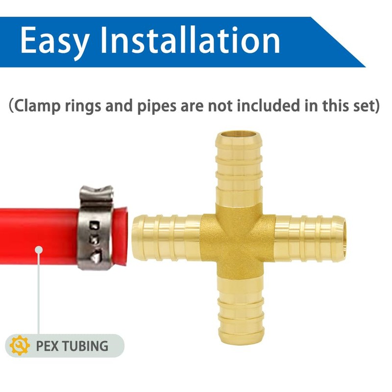 Hooshing 1/2 Inch Pex Fitting 4 Ways Brass Crimp Pipe