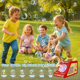 Babuloo Bubble Machine, Automatic Bubble Machine for Kids 10000+ Bubbles with 6 Big Bubbles Holes, Portable Bubble Blower Toys with Color Lights/Solution for Outdoor Party Wedding, Red