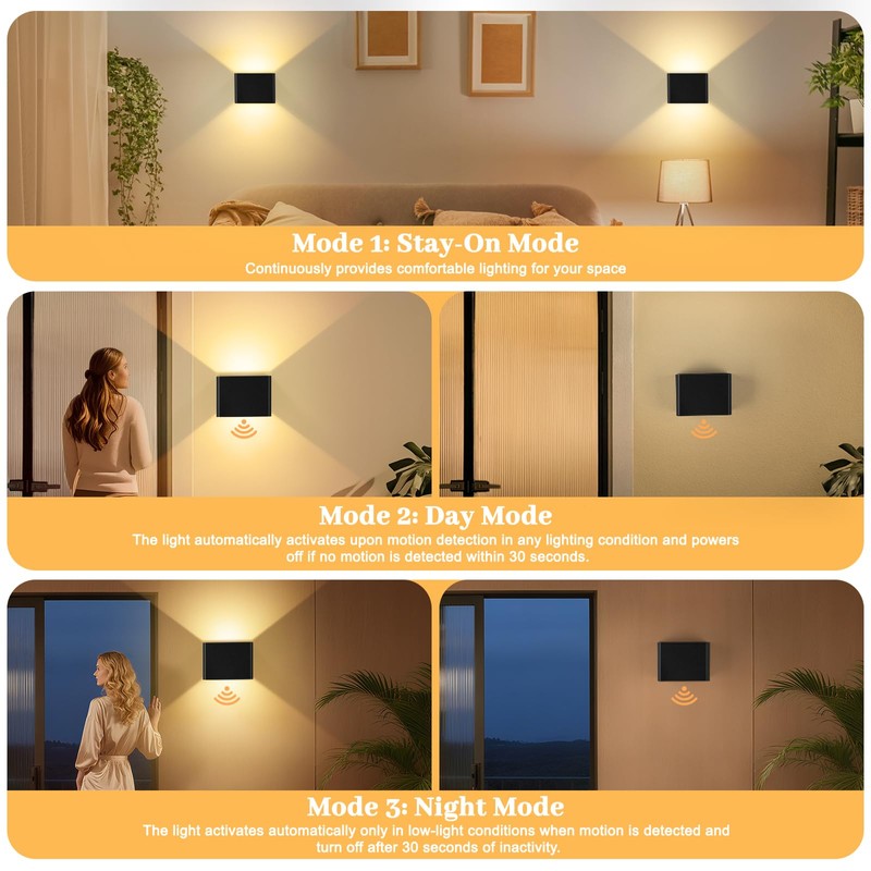 Yochoice Motion Sensor Wall Sconces with Remote Control, 6000mAh Black