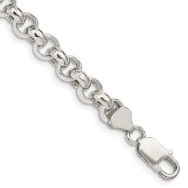 GlittersandGold Sterling Silver 7.75mm Semi-solid Rolo Chain Necklace