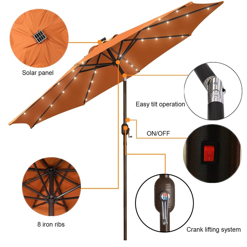 Blissun 9 ft Solar Umbrella with 32 LED Lights for