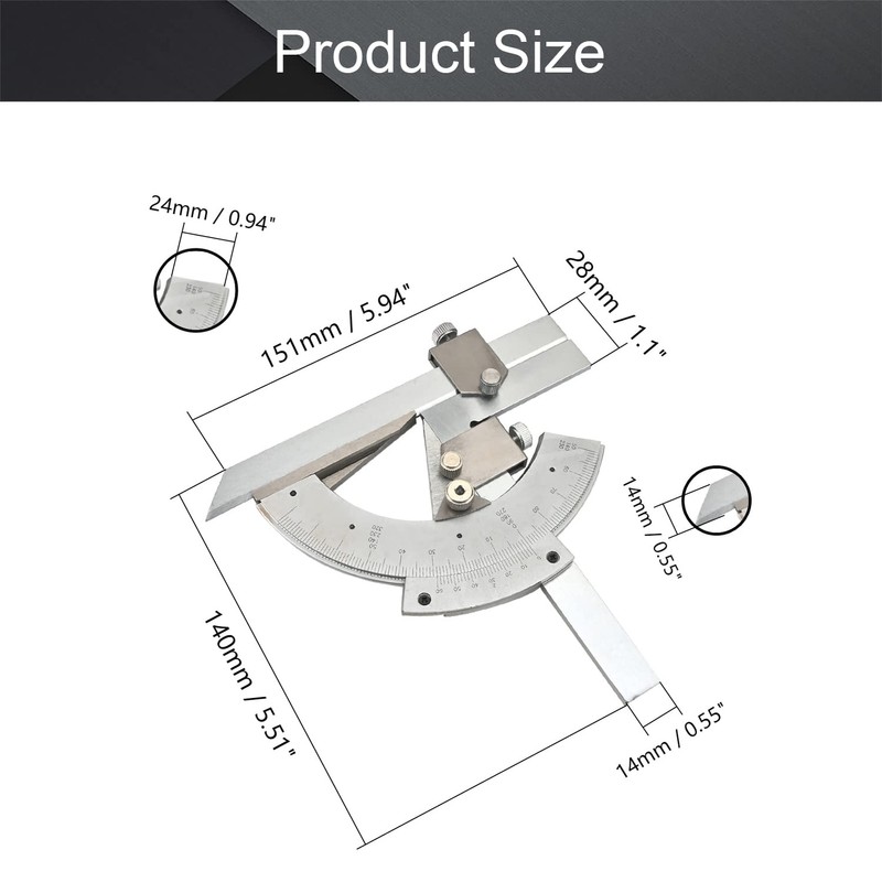 Utoolmart 0-320°Universal Stainless Steel Vernier Bevel Protractor, for Woodworking, Carpenter,