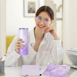 6 Pcs Employee Appreciation Gifts Thank You Gifts for Women Gift Set for Women 20 oz Thank You Flower Tumbler Makeup Bag A5 Notepad with Ballpoints for Teacher Nurse Coworker Graduation Gift